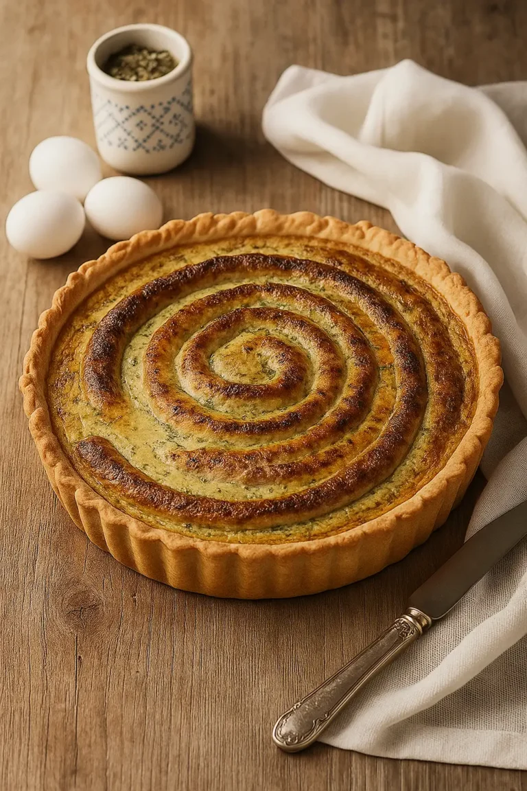 Bratwurst Torte mit Senfkruste